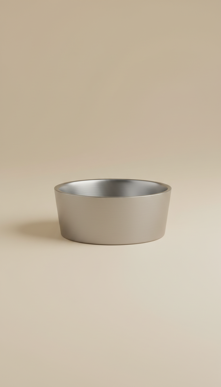 Brushed Metal Pet Bowl In Tapered Form