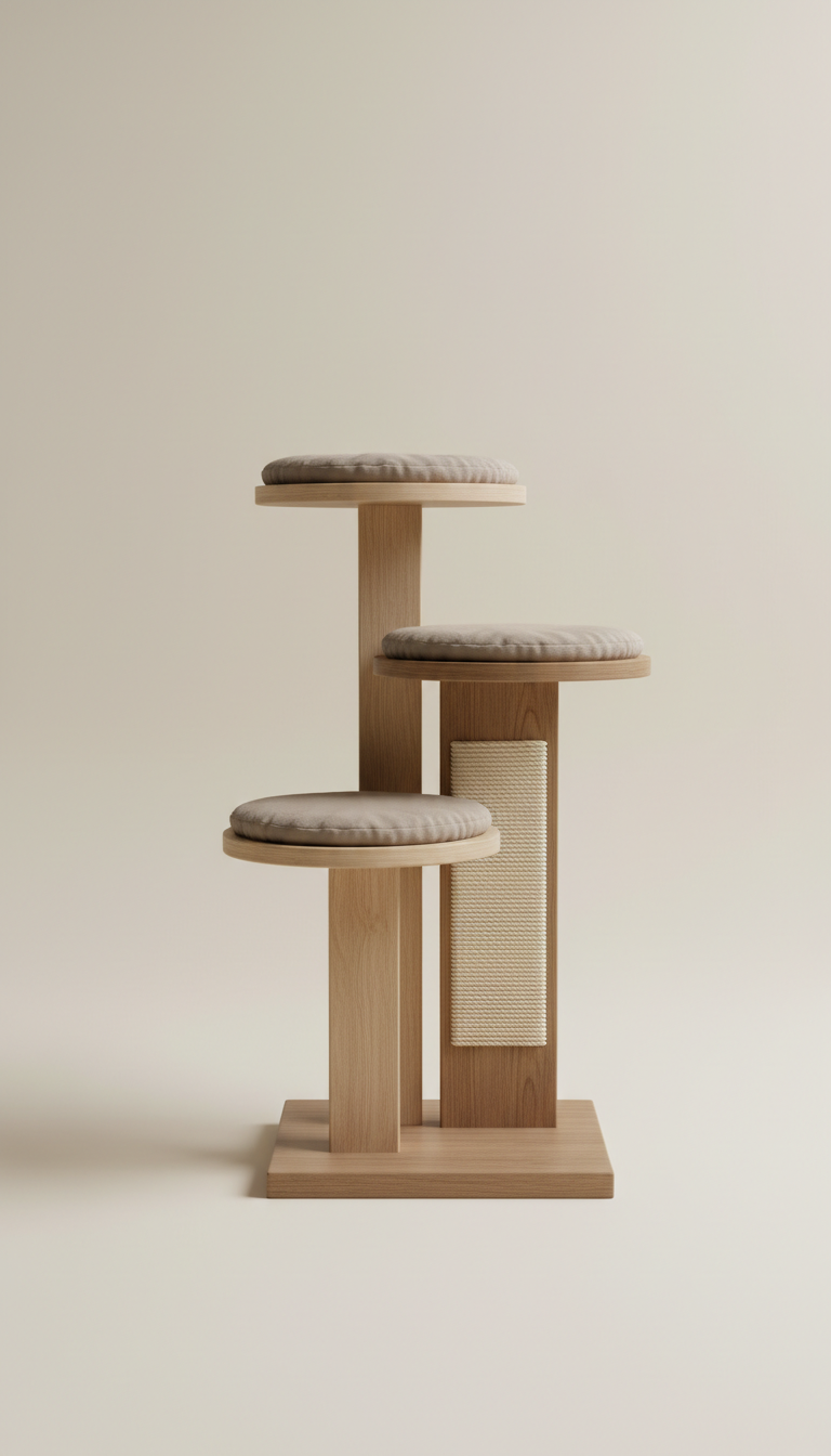 Ash Wood Cat Tree With Sculpted Platforms